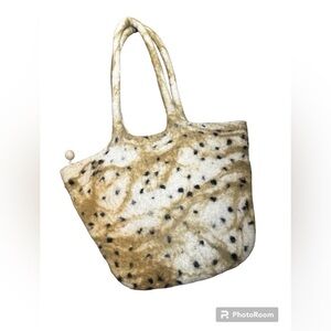 NEPAL HANDMADE WOOL Animal Print ANGEL OF ORPHANS handbag purse NWOT zip top EUC